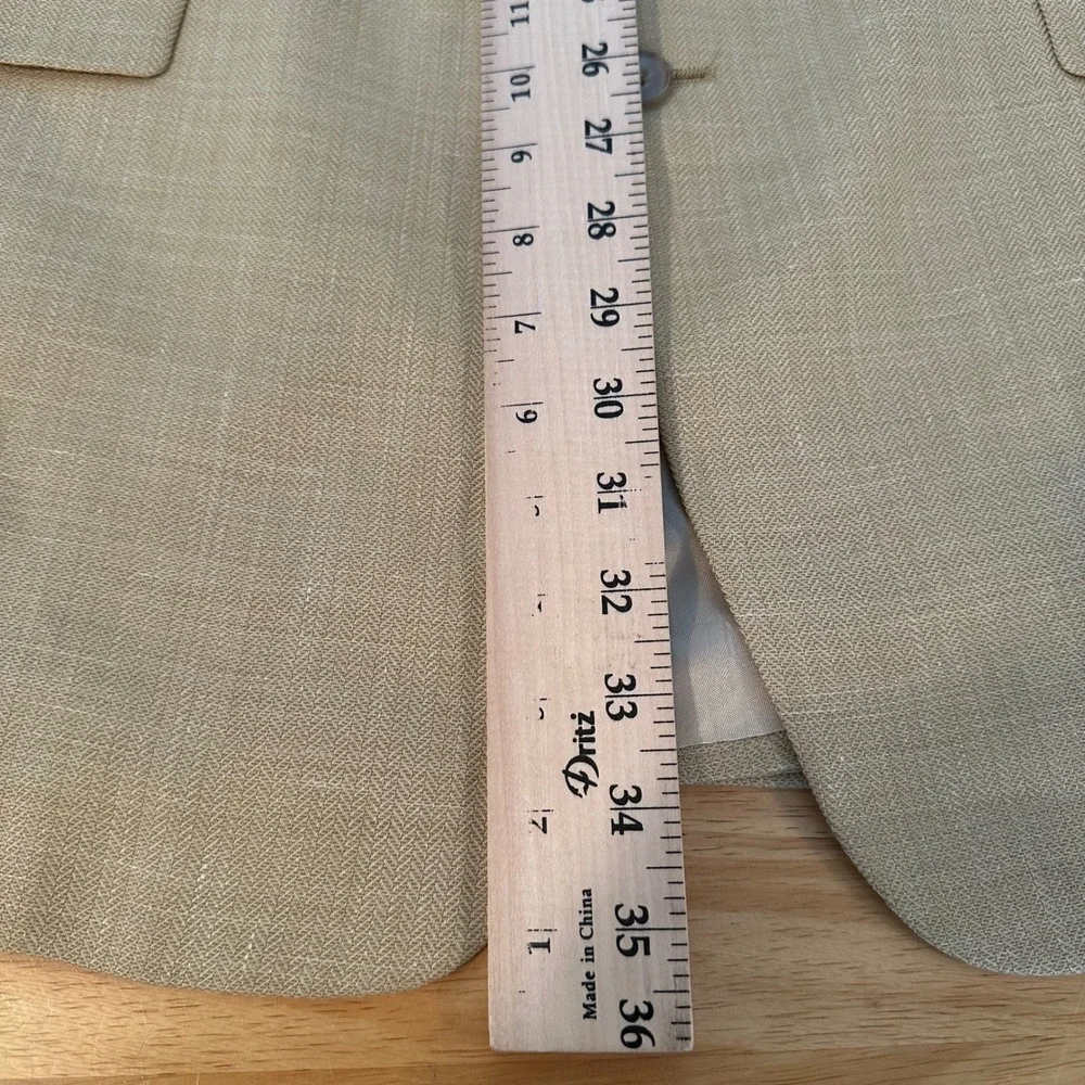 Hart Schaffner Marx Mens 44L Silk Comfort Blazer Jacket Tan Herringbone Made USA